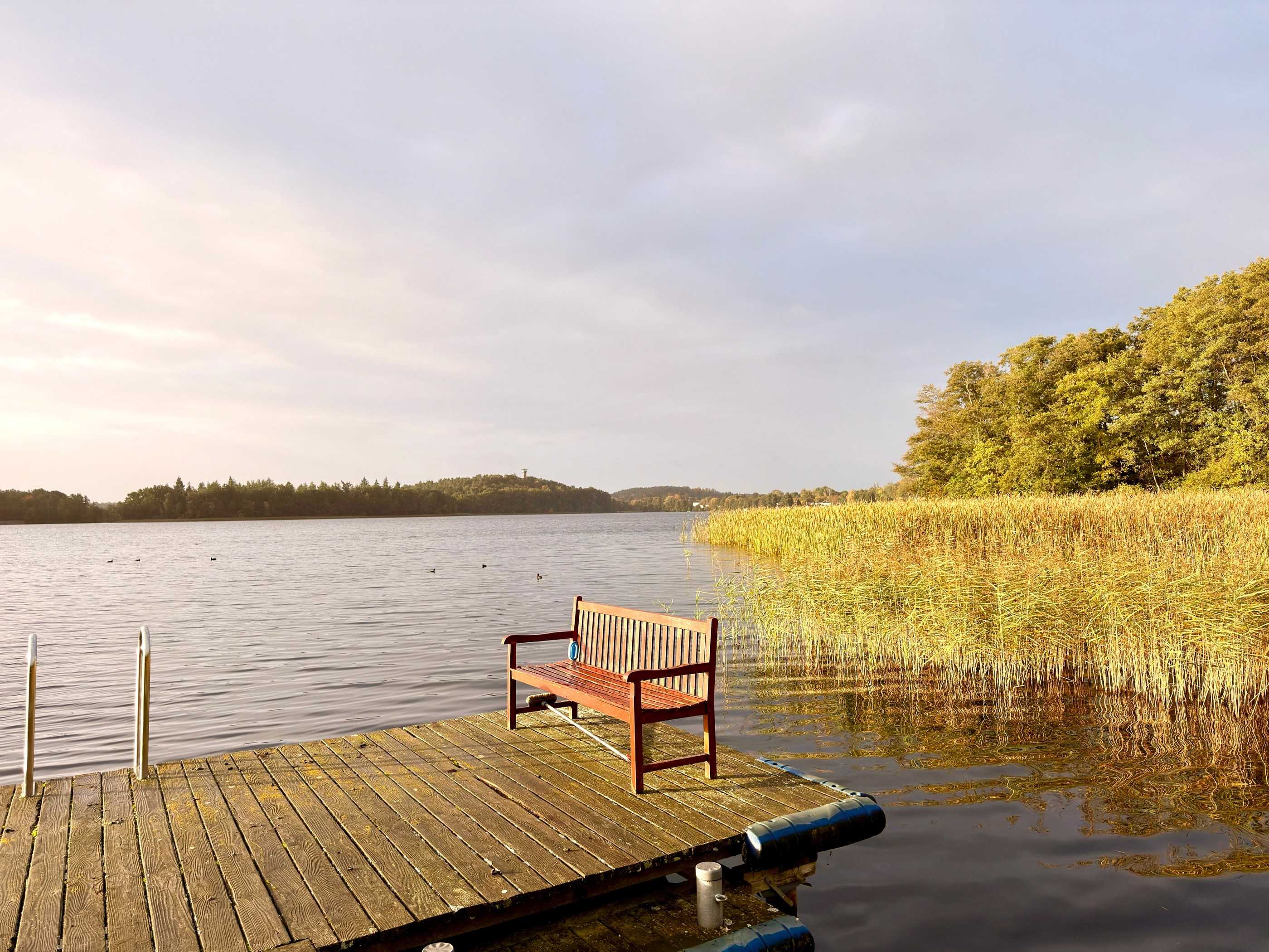 Bade- und Liegesteg am Krakower See, Blick über das Wasser